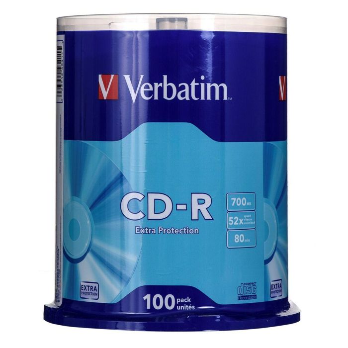 Verbatim 43411 CD-R Datalife 700MB 52X Tarrina 100 unidades Superficie Extra Protection 4 Verbatim 43411 CD-R Datalife 700MB 52X Tarrina 100 unidades Superficie Extra Protection 4