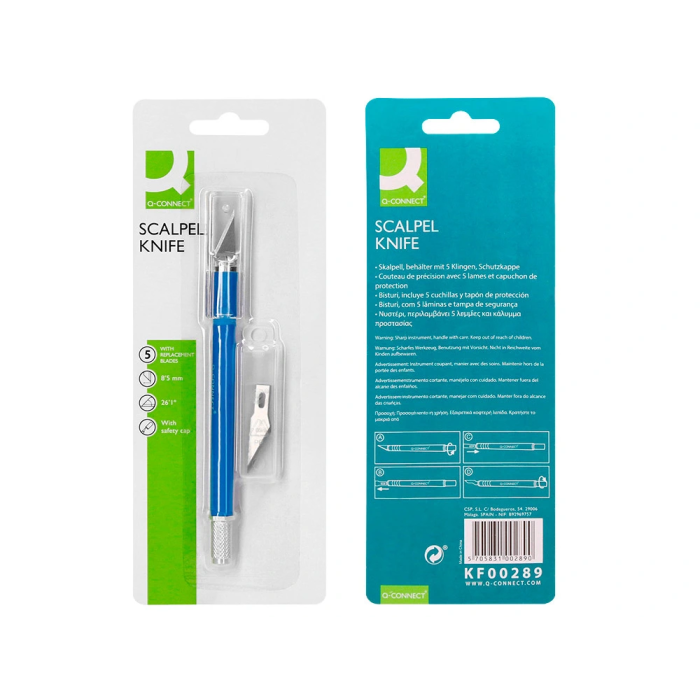 Q-connect Bisturi Metálico con Goma y 5 Cuchillas de Repuesto - Blíster 1 Unidad 7