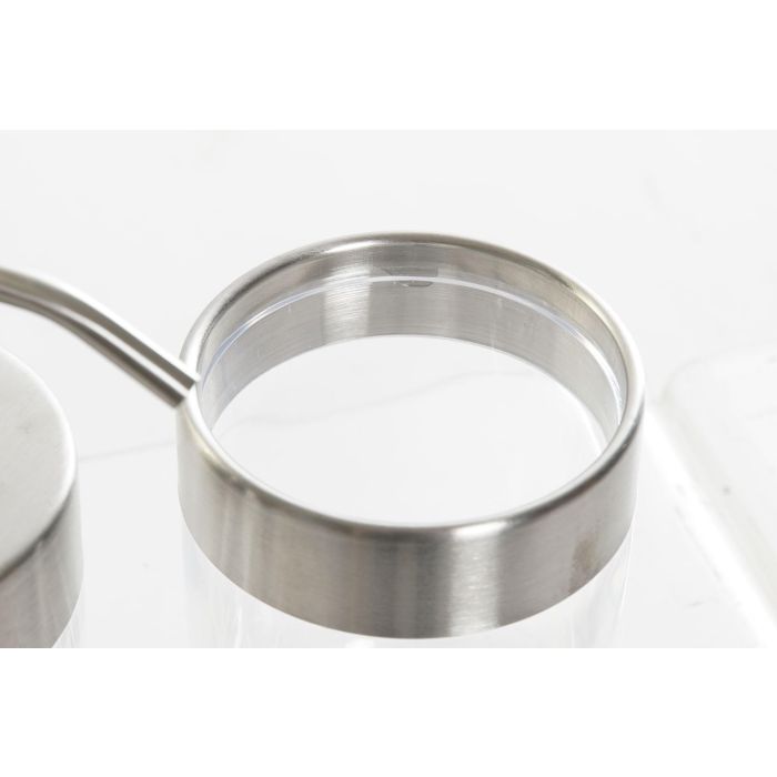 DKD Home Decor Set de 2 Piezas Baño Básicos Plateado Transparente Ps 7.5 x 16.5 x 10 cm