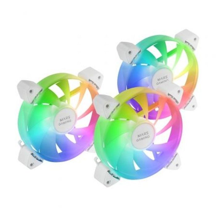 Mars Gaming MF3AW Pack 3 Ventiladores 120mm ARGB Blanco, Iluminación 360° Sin Marco, FDB Ultrasilencioso, Asus Aura Sync