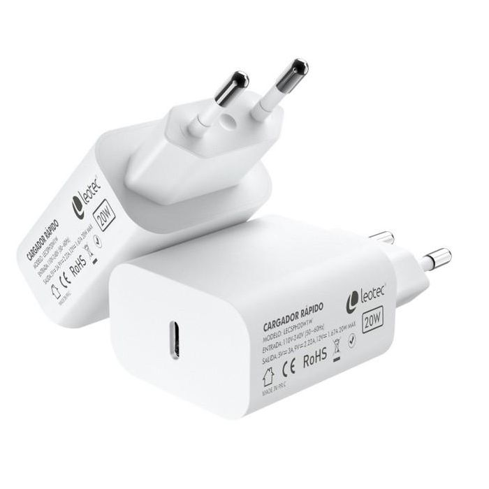 Leotec Cargador Rápido 20W USB-C Power Delivery 3.0 para Smartphones y Dispositivos iOS/Android Universal Blanco 2