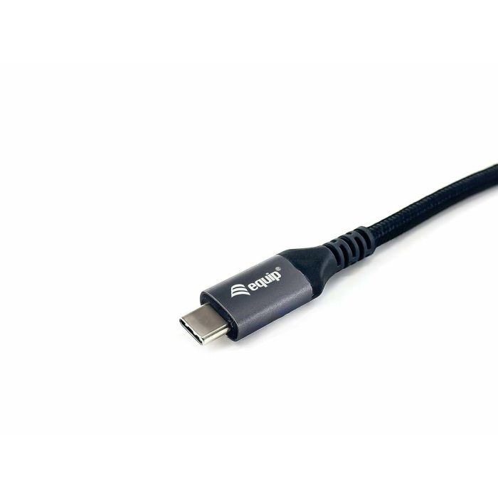 Equip Cable USB-C USB4 Gen3 Macho Macho 40Gbps 8K/60Hz 240W Con Chip E-Mark Color Negro 1.2m Malla algodon trenzado Carcasa Conector Aluminio 8