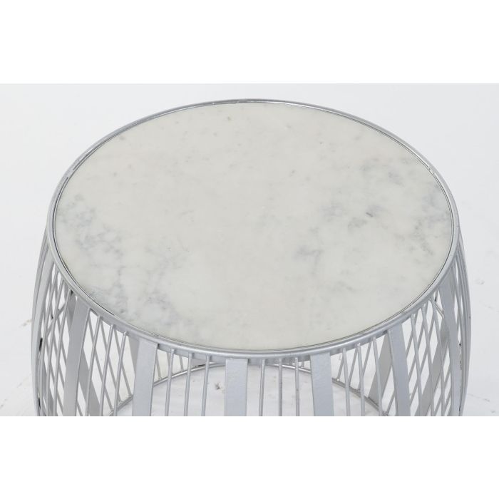 DKD Home Decor Mesita Auxiliar Moderno Plateado Blanco Hierro y Mármol 46 x 46 x 41 cm 1