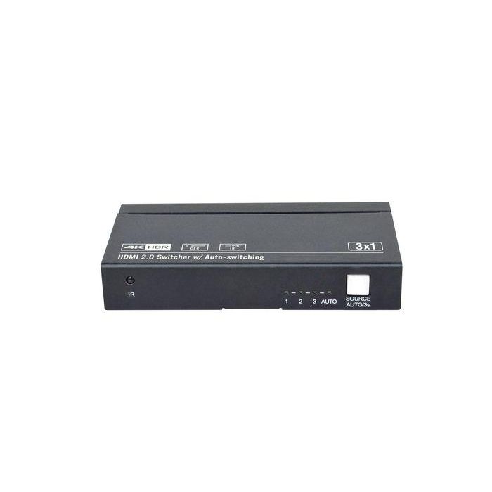 Vivolink VLSW131 HDMI Switcher 3x1 4K@60Hz, HDR, Dolby Vision, 18Gbps, HDCP 2.2, Conmutación Auto, Control IR, Alimentación HDMI