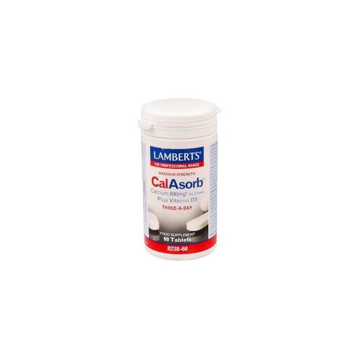 LAMBERTS Calasorb Citrato de Calcio 800mg con Vitamina D3 – 60 Comprimidos Veganos para Huesos Fuertes