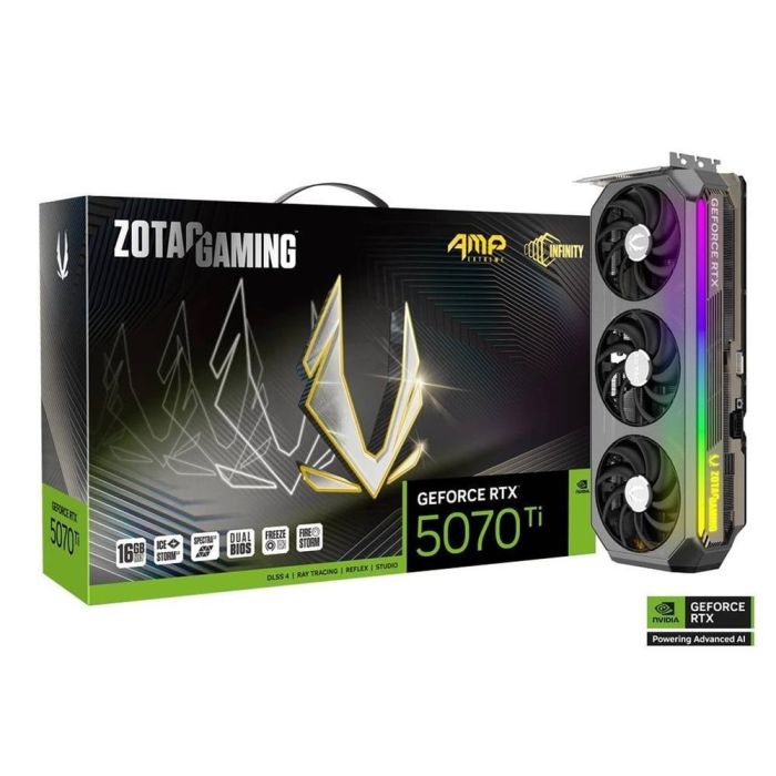 Zotac GAMING GeForce RTX 5070 Ti AMP Extreme INFINITY NVIDIA 16GB GDDR7 2512MHz PCI Express 5.0 Refrigeración Activa 3 Ventiladores