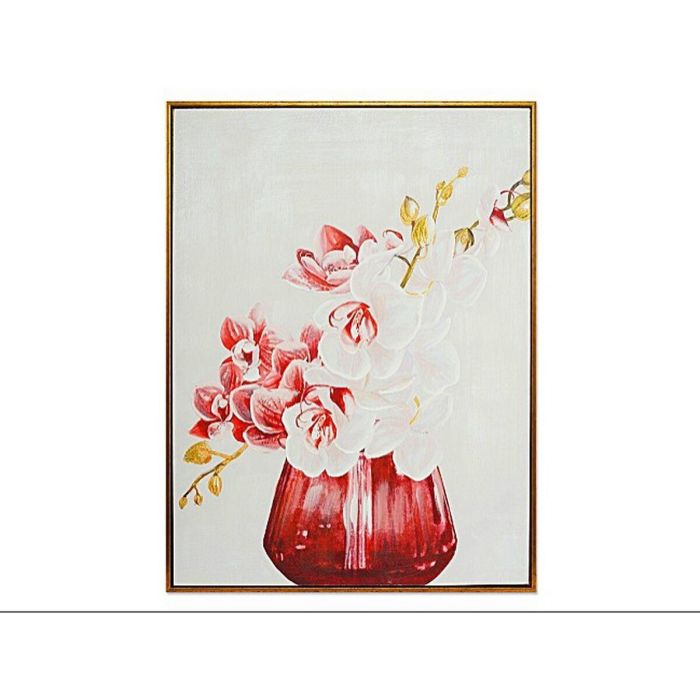 Cuadro Romimex Blanco Rojo Lienzo Flores 60 x 80 x 4 cm 1