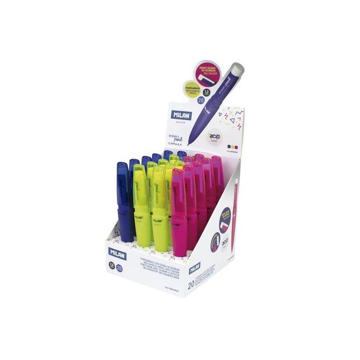Portaminas Milan Capsule Fluo 2B 1,3 Mm Expositor De 20