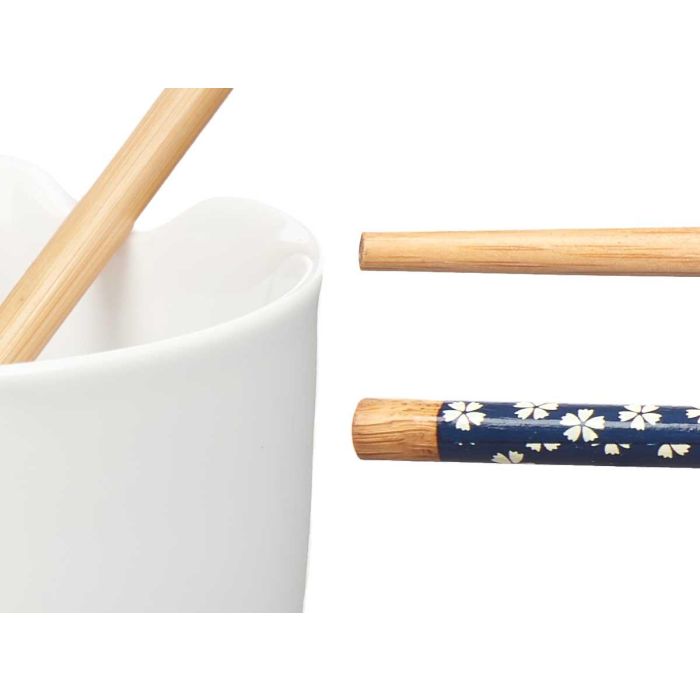 Kinvara Bowl Porcelana Asiatico Blanco con Palillos de Bambu 24 x 13 x 10.7 cm (Set de 12)