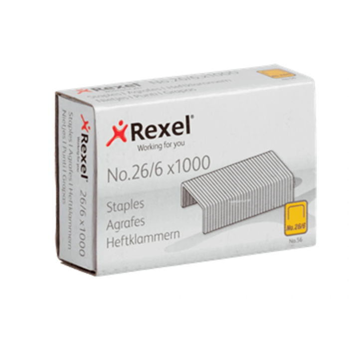 Rexel Grapas 26/6 mm Galvanizada Caja 1000 Unidades para Grapadora de Sobremesa, Oficina y Hogar, 20 Hojas 1