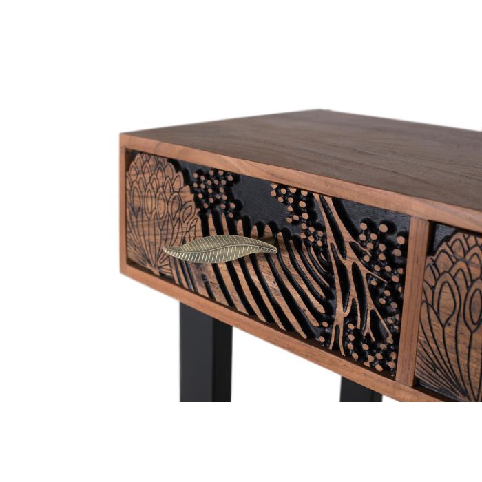 GINER Y COLOMER Consola de Madera de Acacia con 3 Cajones, Natural y Negro, 120 cm 3