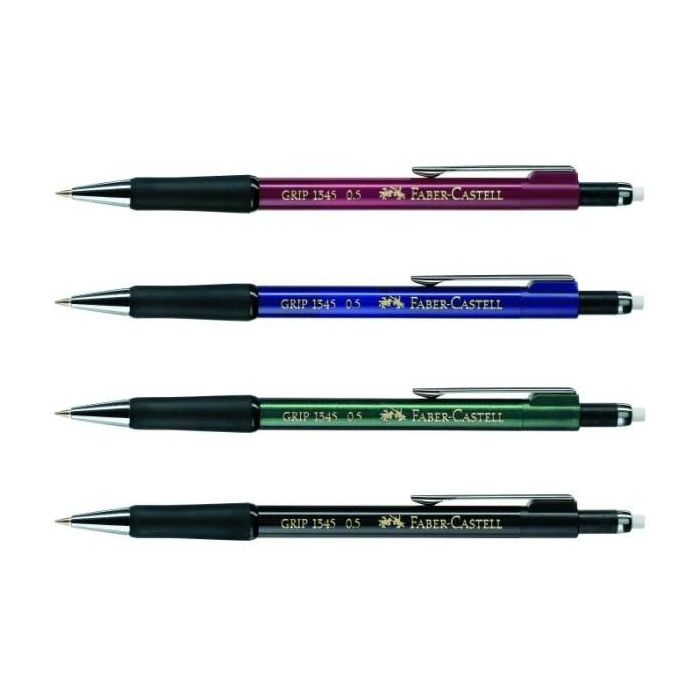 FABER-CASTELL Grip 1345 Portaminas, 0.5 mm, Negro, Plástico con Borrador Incorporado (1 pieza)