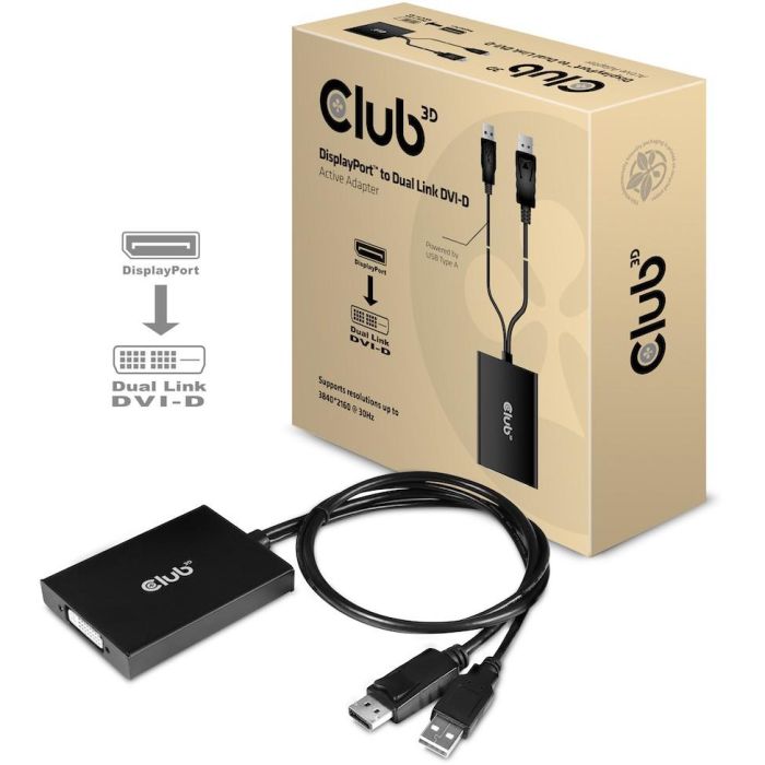 Club3D CAC-1010 Adaptador DisplayPort 1.2 a DVI-D Dual Link Activo 4K 3840x2160p, 0.6m, Negro/Blanco 1