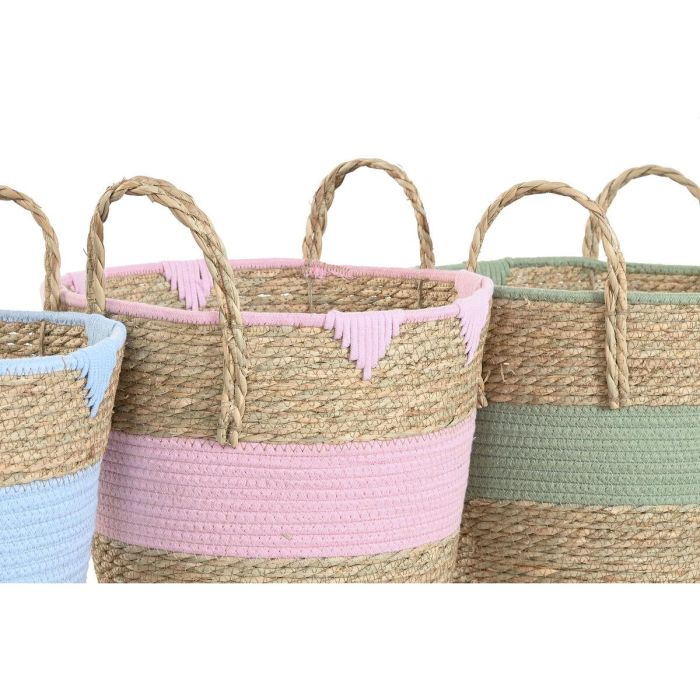 DKD Home Decor Cesta Kids de Seagrass y Algodón Rosa Verde Azul Natural 36 x 37 x 36 cm (3 Unidades) 3 DKD Home Decor Cesta Kids de Seagrass y Algodón Rosa Verde Azul Natural 36 x 37 x 36 cm (3 Unidades) 3