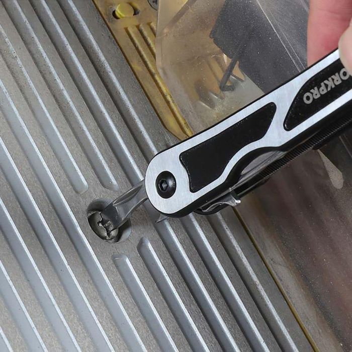 Workpro Multiherramienta 15 en 1, Acero Inoxidable, Herramientas con Bloqueo, Apertura Mariposa, Incluye Alicates, Cuchillo, Sierra y Más 7