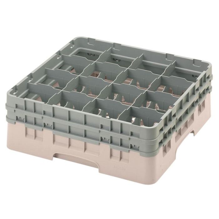 CAMBRO - 16S534-184 - Cesta de lavado 16 comp. 2 alturas - 10,9 cm Ø máx. - alt. máx. 14,9 cm - 50 x 50 x 18,4 cm - Beige
