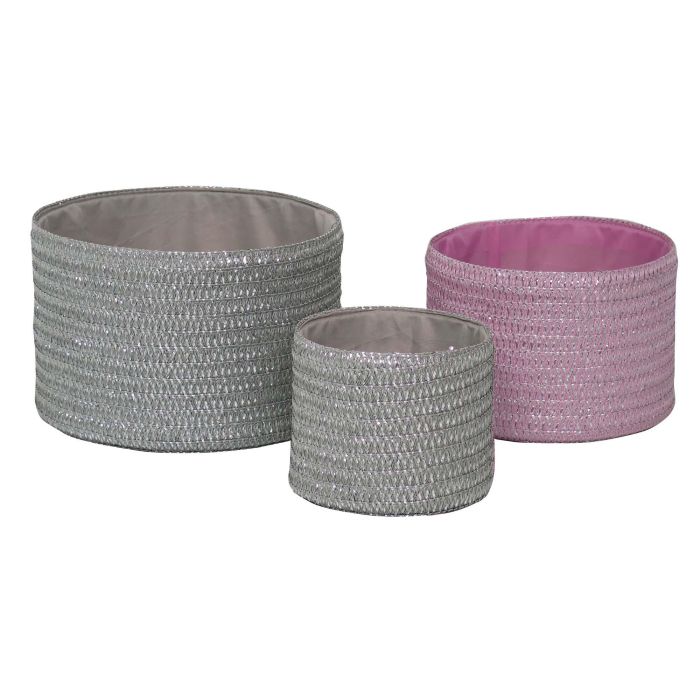 Cesta Basicos DKD Home Decor Rosa Gris 27 x 17 x 27 cm Set de 3