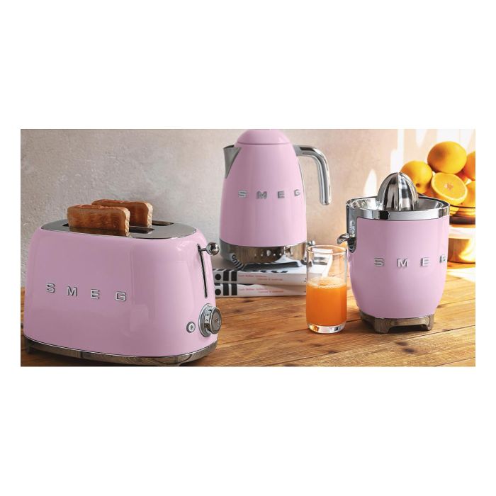 Smeg TSF01PKEU Tostador de 2 Ranuras, Color Rosa Cadillac, 950 W, Función Descongelar y Recalentar, con Bandeja para Migas Extraíble