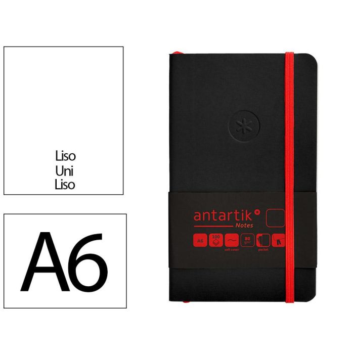 Cuaderno Con Gomilla Antartik Notes Tapa Blanda A6 Hojas Lisas Negro Y Rojo 100 Hojas 80 gr Fsc