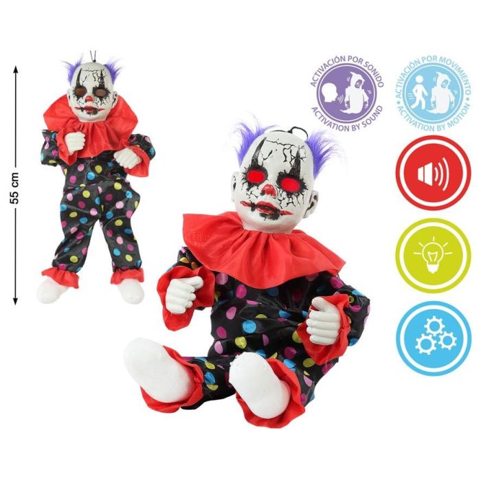 Muñeco Payaso Asesino 55 cm Con Luz, Sonido Y Movimiento Activado para Halloween