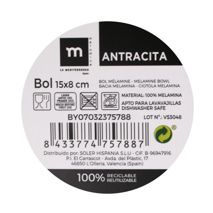 Bol de melamina antracita 15x8 cm - La Mediterranea (24 Unidades) 1 Bol de melamina antracita 15x8 cm - La Mediterranea (24 Unidades) 1