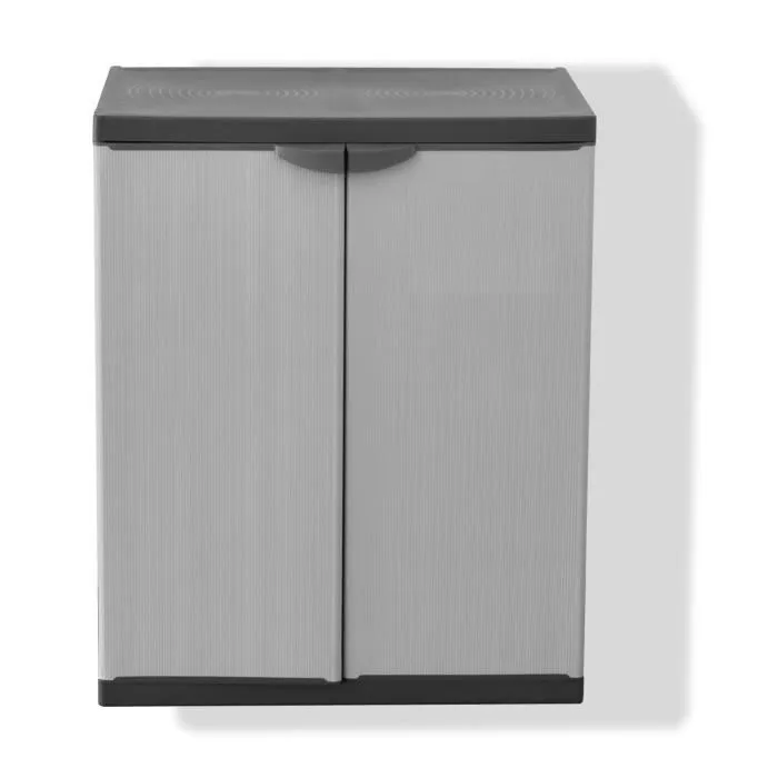 Tood Armario de almacenamiento bajo de resina con 1 estante y 2 puertas gris 68x39.5x85 cm 2