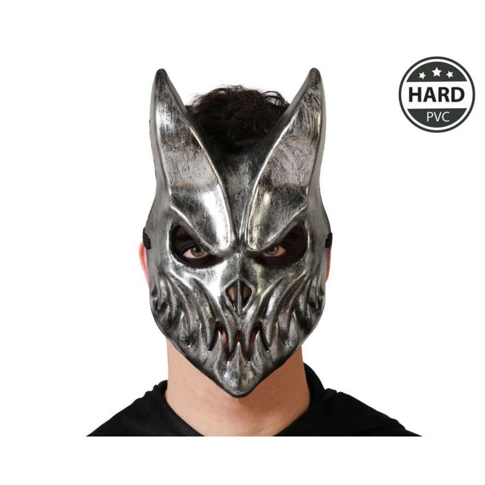 Máscara Conejo Demoníaco Plateado Diseño Agresivo PVC Rígido Fiesta Miedo Horror Halloween Disfraz Original Perturbador