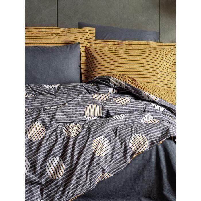Juego de cama - 1 funda nórdica 220x240 cm + 2 fundas de almohada 60x60 cm - 100% algodón - Gris 3 Juego de cama - 1 funda nórdica 220x240 cm + 2 fundas de almohada 60x60 cm - 100% algodón - Gris 3