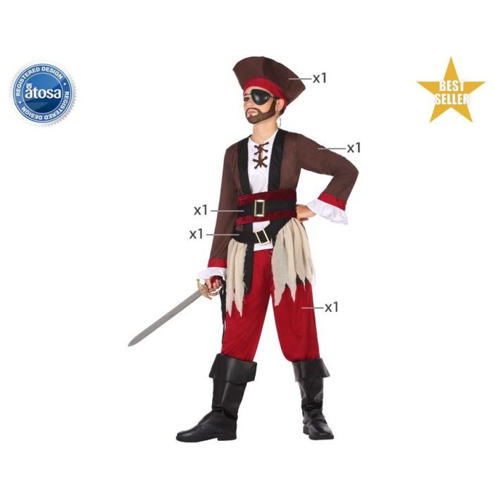 Disfraz Pirata Niño Infantil Rojo 10-12 Años Disfraz Pirata Niño Infantil Rojo 10-12 Años