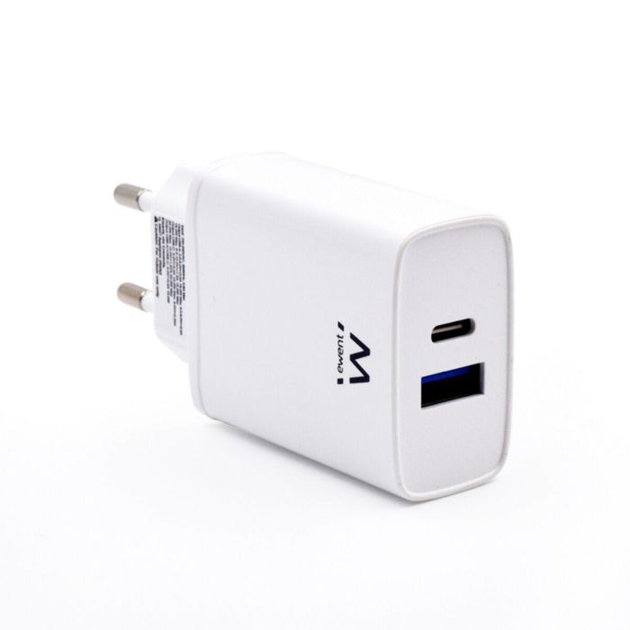 Ewent EW1321_R1 Cargador Universal 20W Carga Rápida USB-C PD PPS QC3.0 USB-A GaN Blanco para iPhone y Android