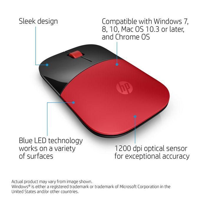 HP Raton Z3700 Ambidiestro RF inalambrica optico 1200 DPI/ V0L82AA/ Rojo y Negro 2