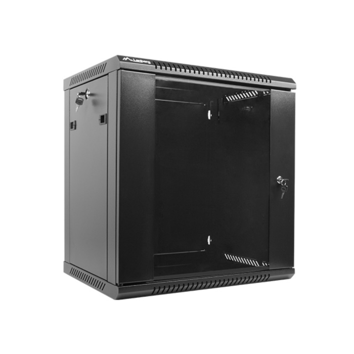 Lanberg WF01-6412-10B Armario Rack de Pared Profesional 12U Negro IP20 con Cerradura y Rieles de Montaje, Carga Máx. 60 kg