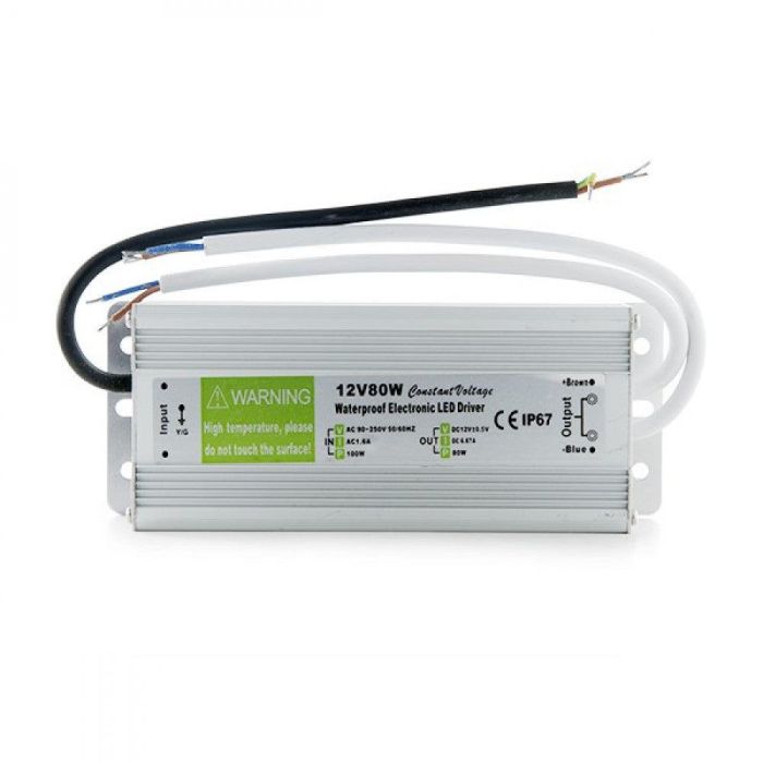 Transformador LED 80W 230V AC a 12V DC IP67 para Exterior, Fuente Alimentación Regulada Estabilizada Anti-Picos de Tensión 1