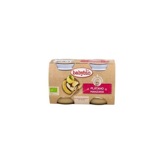 BABYBIO Potito Manzana y Plátano ecológico para Bebés +4 Meses Sin Gluten, Leche ni Azúcares Añadidos 130g