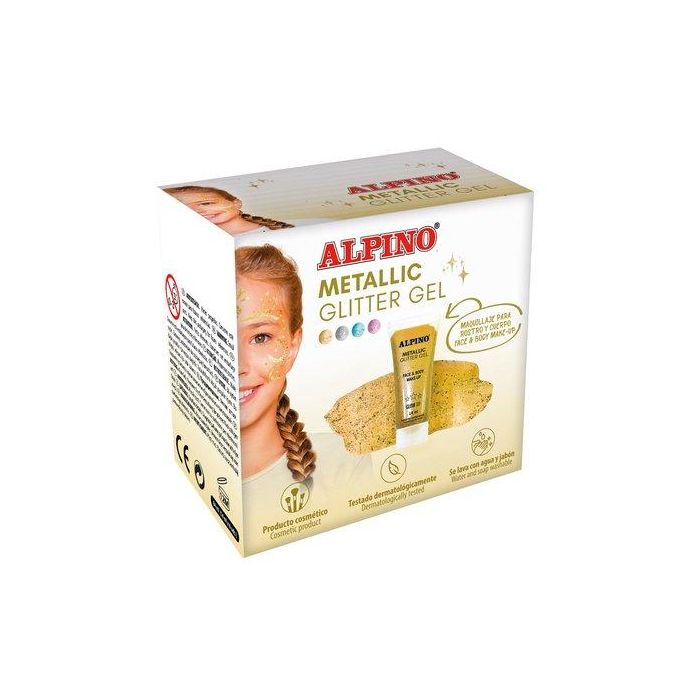 Maquillaje Alpino Glitter Gel Metalico Oro Estuche De 6