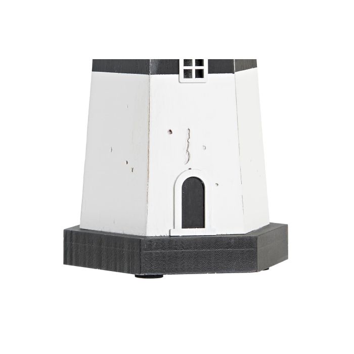DKD Home Decor Faro Decorativo Luminoso LED Estilo Atlántico Colección Lurima en Madera Blanco Negro, 42x14x16 cm, Baterías AA 2