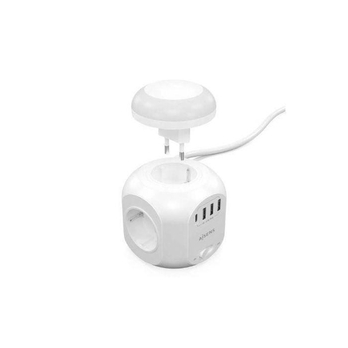 Aisens Regleta de Enchufes Sobremesa con 4 Tomas, 1 USB-C, 3 USB-A, Luz Nocturna, 1.8m, Blanco 1 Aisens Regleta de Enchufes Sobremesa con 4 Tomas, 1 USB-C, 3 USB-A, Luz Nocturna, 1.8m, Blanco 1