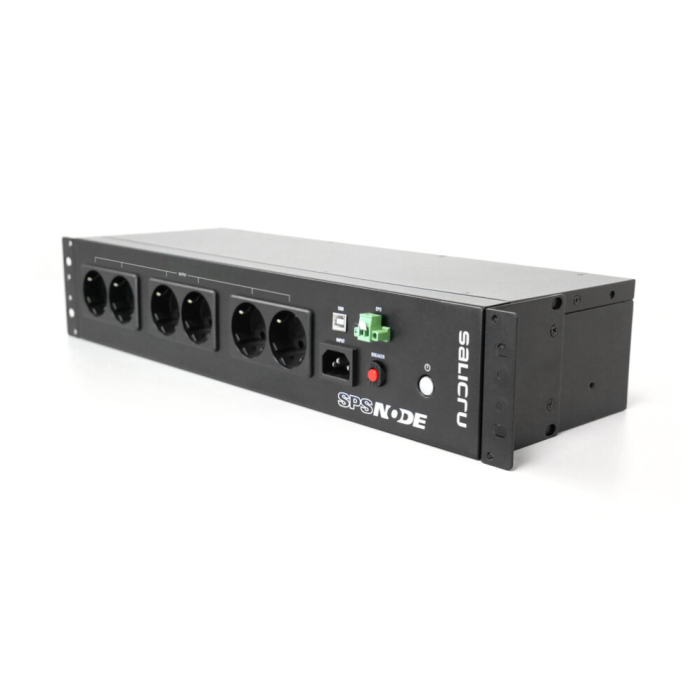 Salicru SPS 900 Node SAI/UPS Off-line 900VA / 480W, 8 Salidas AC. Compacto, Silencioso, Rack 2U para protección de equipos.