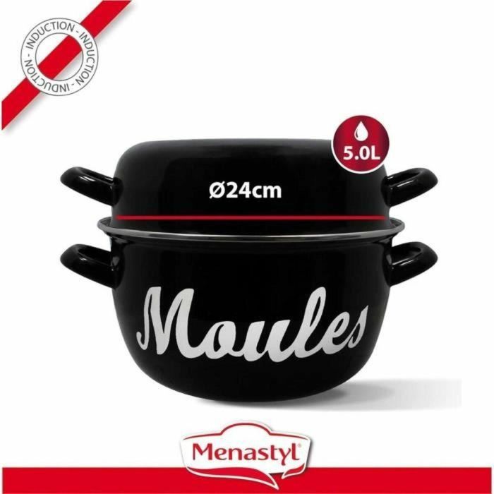 Menastyl 3645564 Olla para Mejillones de Acero Esmaltado Negro 24 cm con Inscripción - Compatible Inducción y Todo Tipo de Fuegos 5 Menastyl 3645564 Olla para Mejillones de Acero Esmaltado Negro 24 cm con Inscripción - Compatible Inducción y Todo Tipo de Fuegos 5