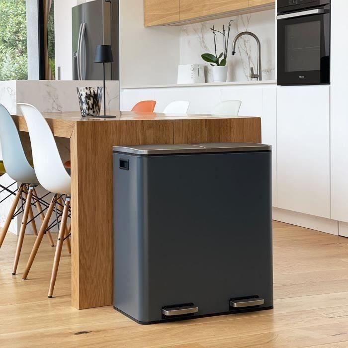 Kitchen Move KIT3666162006624 Cubo de Basura de Cocina con Pedal de Clasificación Selectiva 60L (2x30L) Acero Inoxidable Gris Mate 2