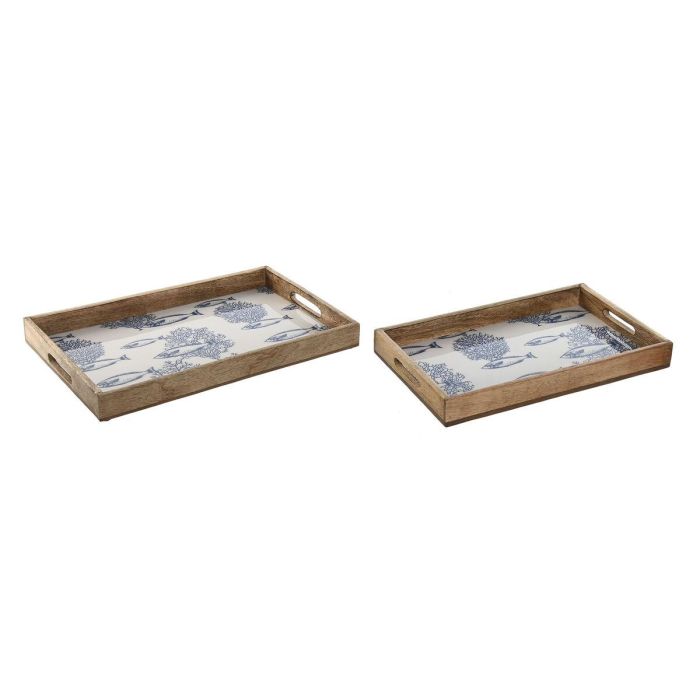 Bandeja Mediterraneo DKD Home Decor Blanco Azul 27 x 5.5 x 43.5 cm Set de 2 2