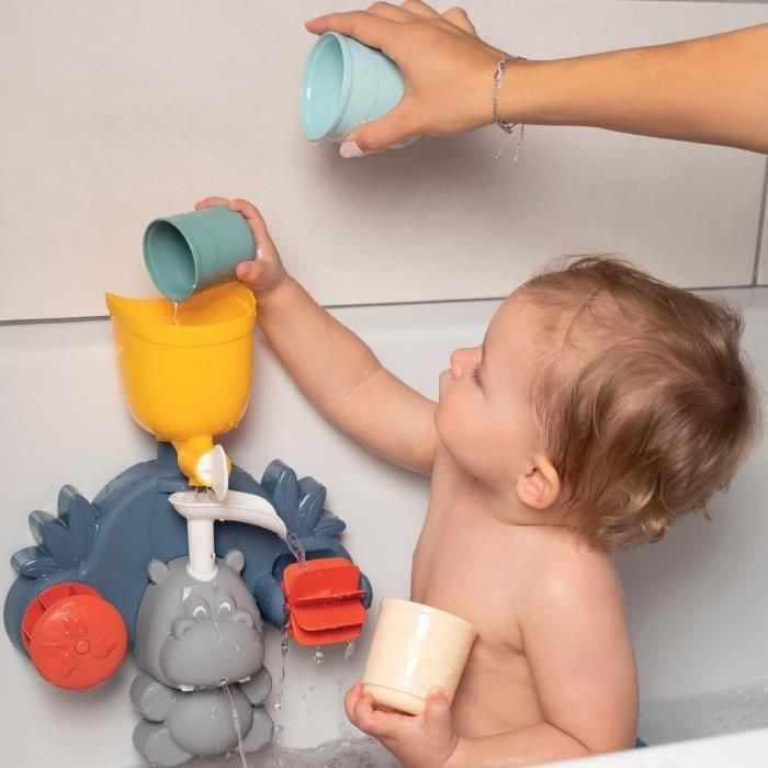 Smoby Juguete de baño Little Smoby Hippo - Tobogán y ruedas para bebé de 18 meses - Azul y verde 2