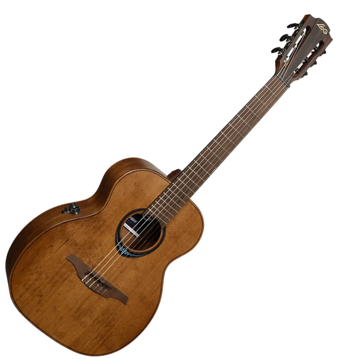 LAG Guitarra Acústica Travel Nylon Blue Wave 1 Electroacústica Cedro Rojo Macizo Caoba Marrón Natural Satinado 3