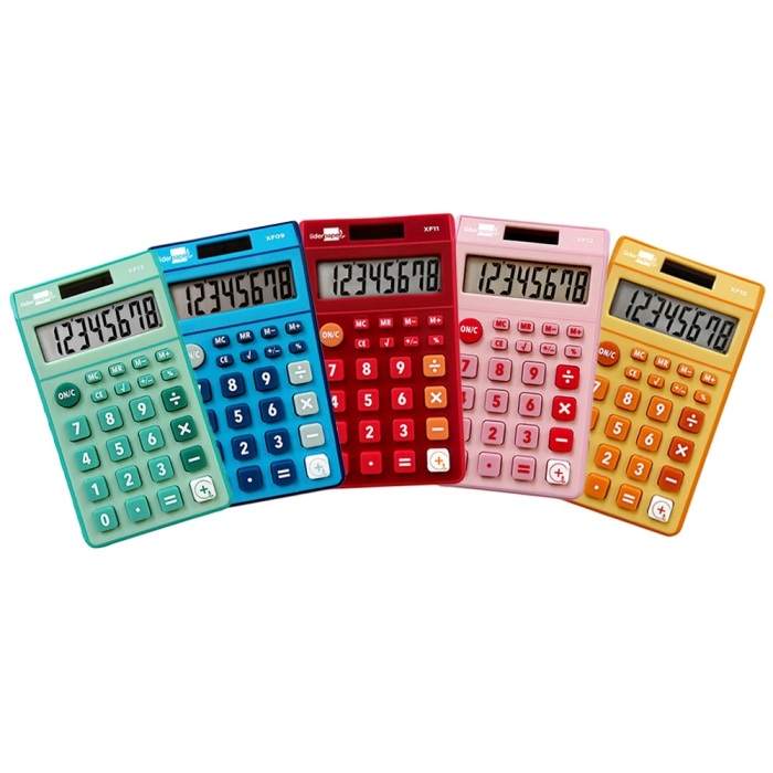 Liderpapel Calculadora xf14 Bolsillo 8 Dígitos Solar y Pila 115x65x8 mm Expositor 16 Unidades Colores 1
