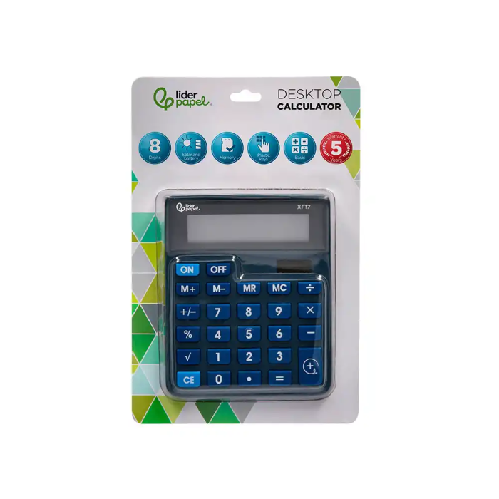 Liderpapel XF17 Calculadora de Sobremesa 8 Dígitos Solar y Pilas 127x105x24 mm Azul 1