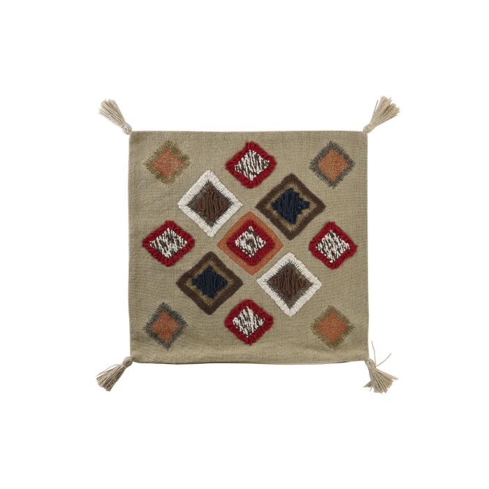 DKD Home Decor Funda Cojín de Poliéster Multicolor con Flecos y Cremallera 50x50 cm