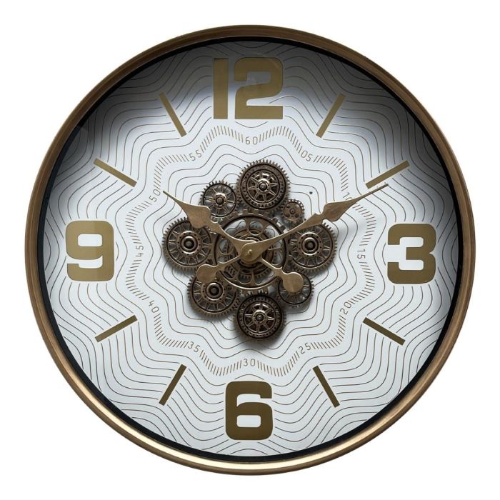 DKD Home Decor Reloj de Pared Scandi Blanco y Dorado 60x60x8 cm de Metal y Cristal para Salón/Comedor
