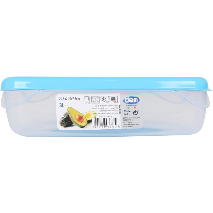 Dem Fiambrera 3L Hermética Microondas Rectangular 29.5x21.5x7.5 cm (12 Unidades)