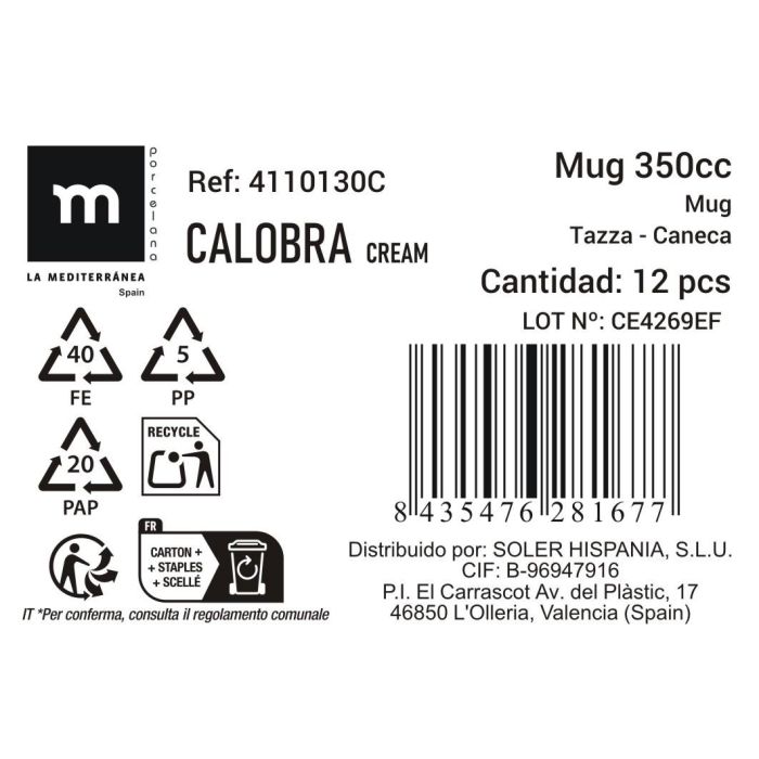 La Mediterranea Taza "Calobra" Crema 350 cc 2