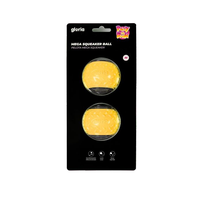 Gloria Play And Run Pelota Mega Squeaker para Perro, Tamaño M (6.35 cm), Amarilla/Gris, Pack 2 Unidades 4